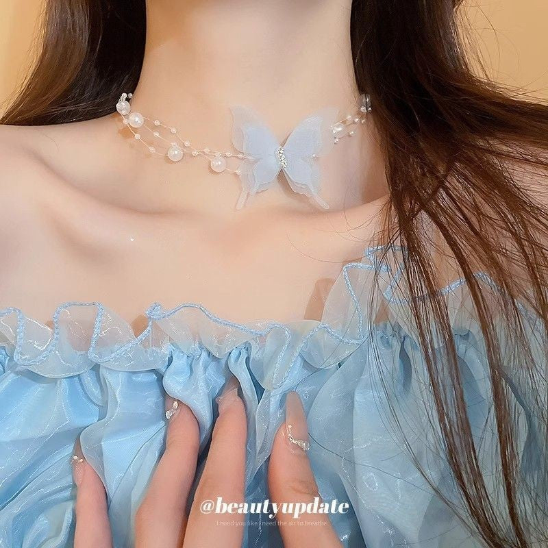 Butterfly Pearl Ribbon Female Niche High-grade Clavicle Chain Collar