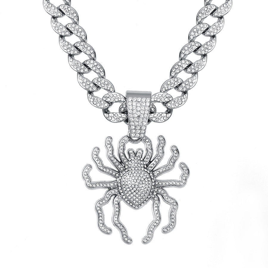 Men's Hop Full Diamond Personality Exaggerated Three-dimensional Big Spider Alloy Trendy Necklace