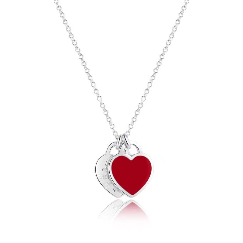 Women's Red Heart Drop Oil Enamel Blue Necklaces