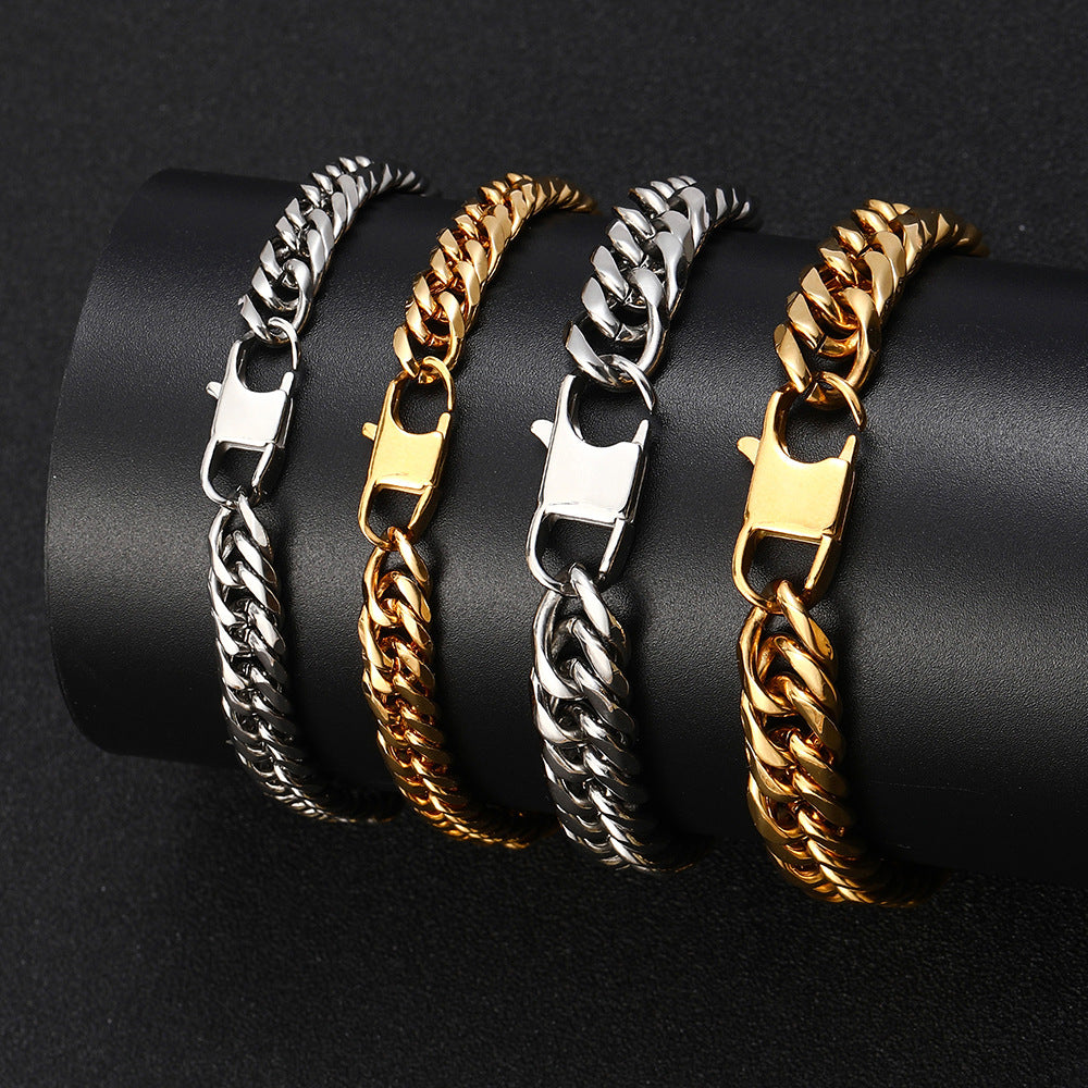Men's Hop Stainless Steel Titanium Jeans Button Six-sided Grinding Chain Fashion Bracelet