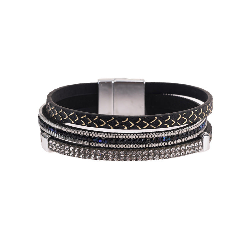 Punk Magnetic Buckle Leather Tide Winding Bracelets