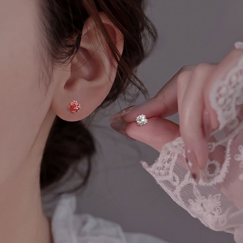 National Fashion Red Zircon Magic Cube Geometric Squares Ear Bone Rings