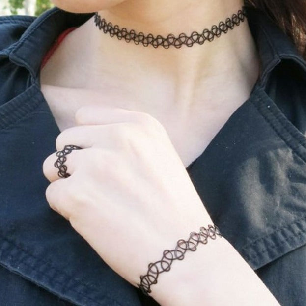 Hollow Tattoo Woven Fishing Line Elastic Mixed Collar