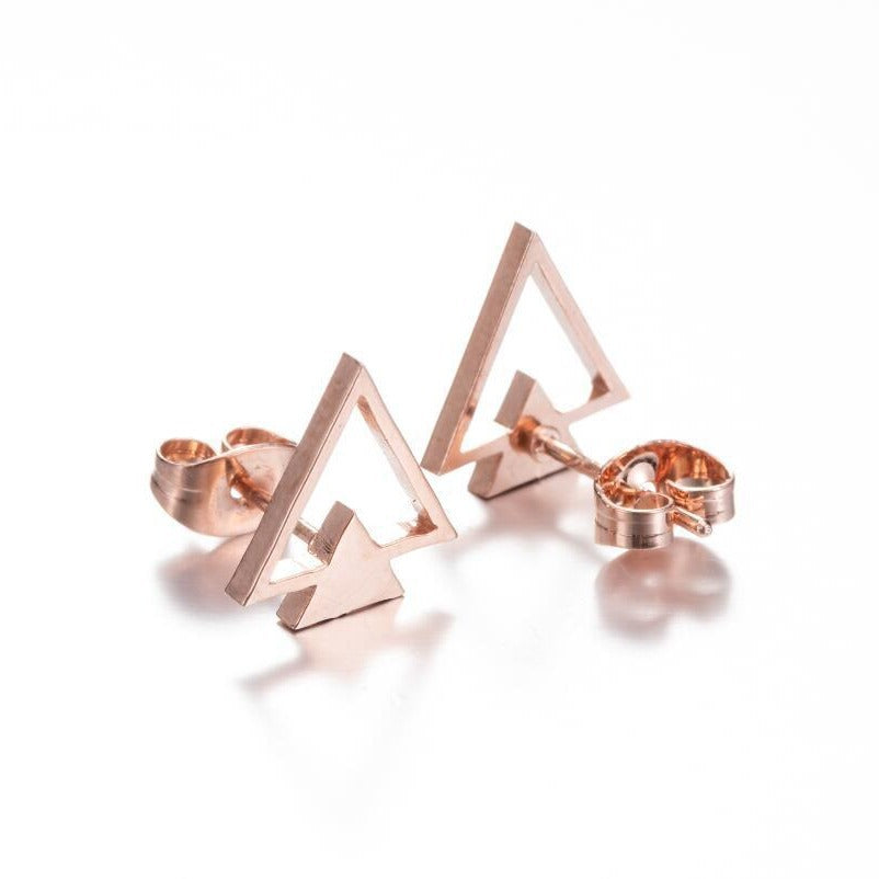 Women's Korean Style Fashion Geometry Pattern Hollow Triangle Black Geometric Double Stud Earrings