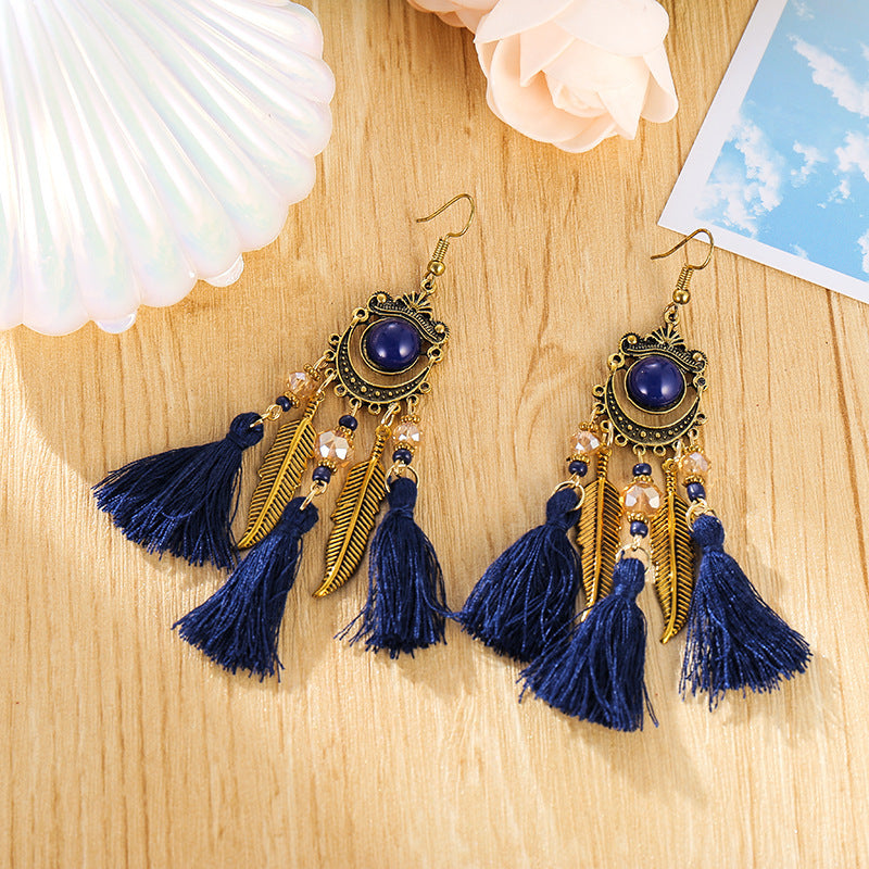 Women's Retro Long Tassel Ear Hook Antique Earrings