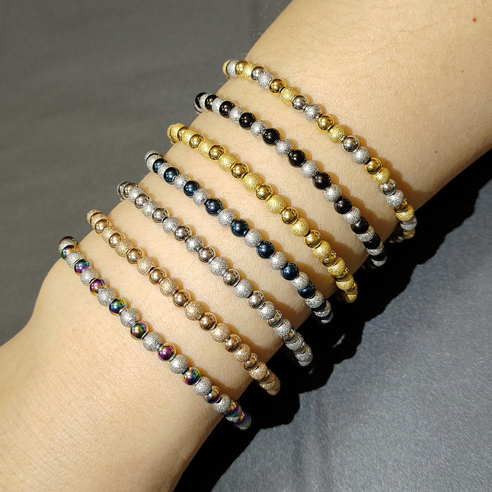 Sand Shiny Mixed Colored Golden Ball Waterproof Colorfast Stainless Steel Bracelet