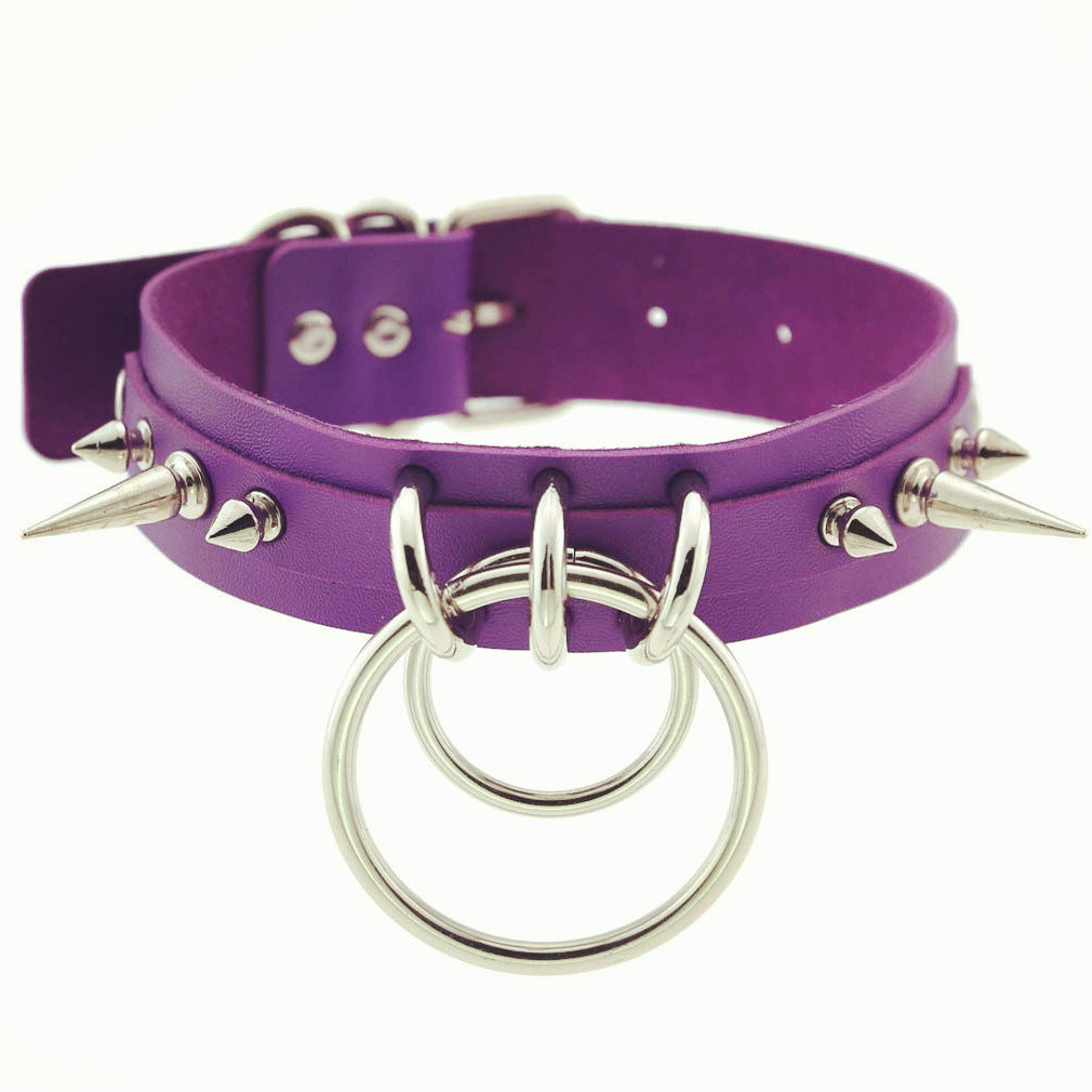 Environmental Protection Leather Fashion Spike Rivet Neckband Double Necklace