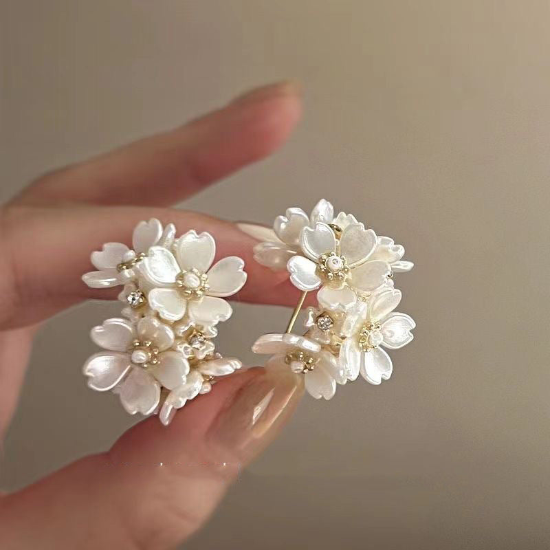 Pearl Flower Tassel Niche Temperament Atmosphere Affordable Earrings