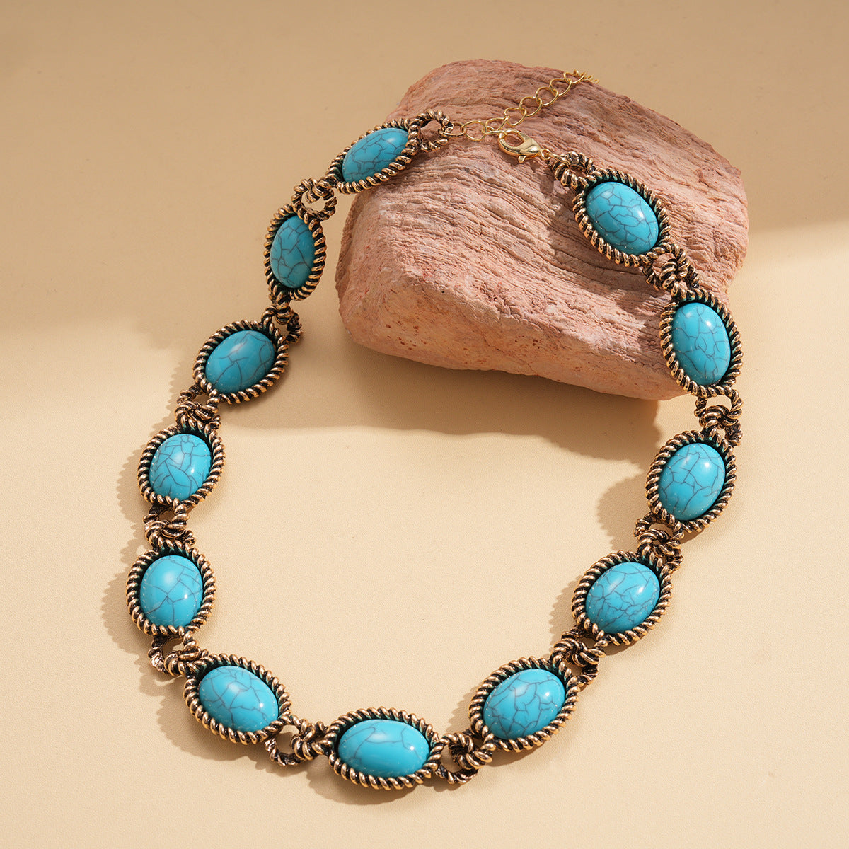 Style Turquoise Blue Diamond Flower Ear Light Luxury Minority Clavicle Necklaces
