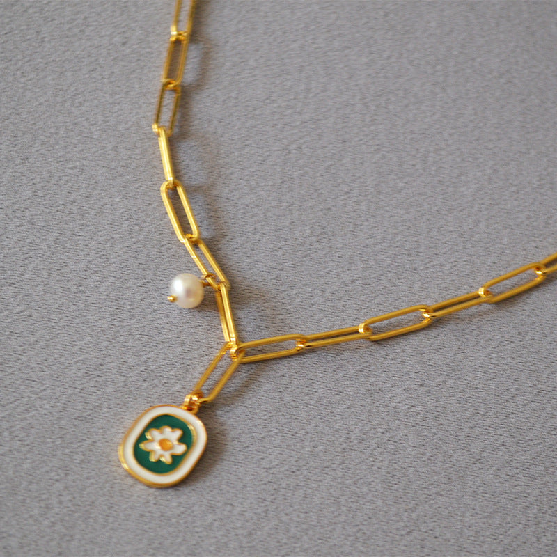 Handmade Enamel Chamomile Drip Glazed Short Necklaces