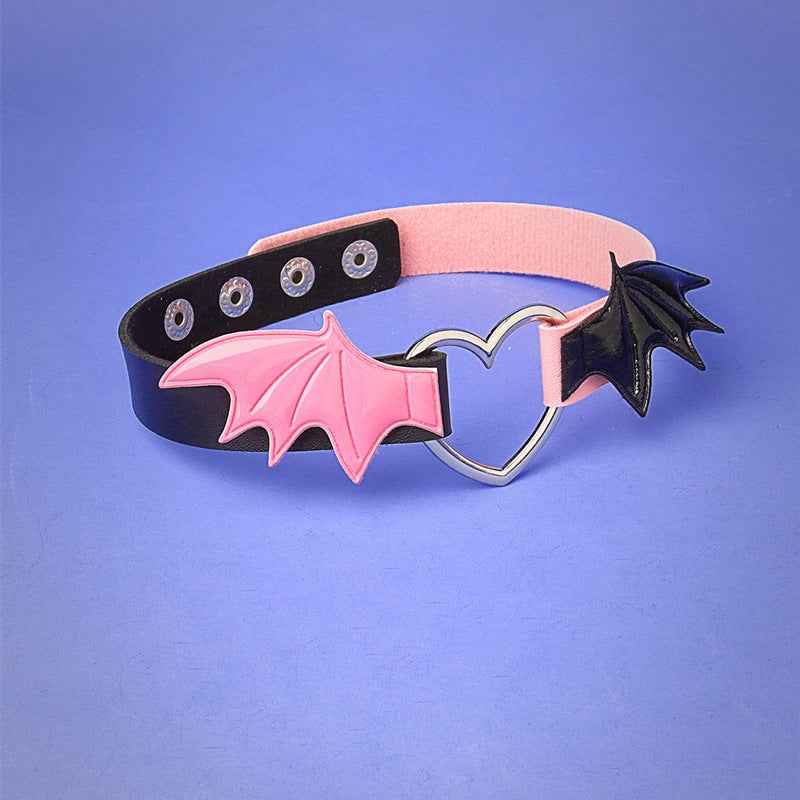 Dark Punk Heart-shaped Wings Leather Contrast Color Collar