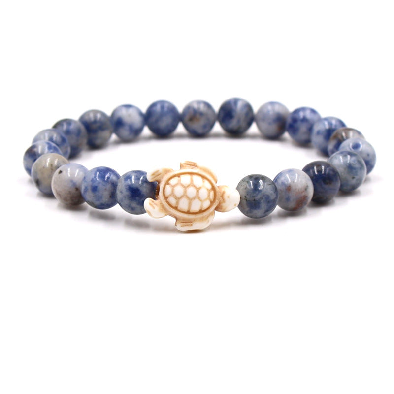 Women's & Men's Natural Yellow Tiger's Eye Beads Turquoise Turtle Bracelet