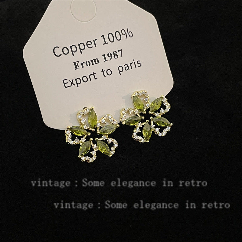 Green Zircon Flower Female Summer Light Luxury Temperament Rings