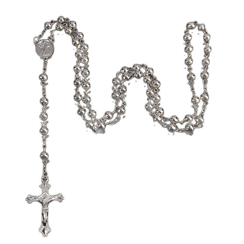 Men's String Beads Chain Cross Fashion Punk Personality Retro Necklace