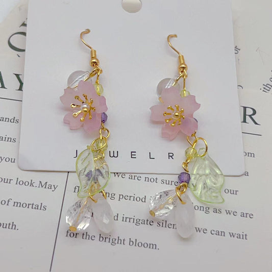 French Style Long Petals Leaves Retro Sweet Artistic Mori Sweep Ear Hook