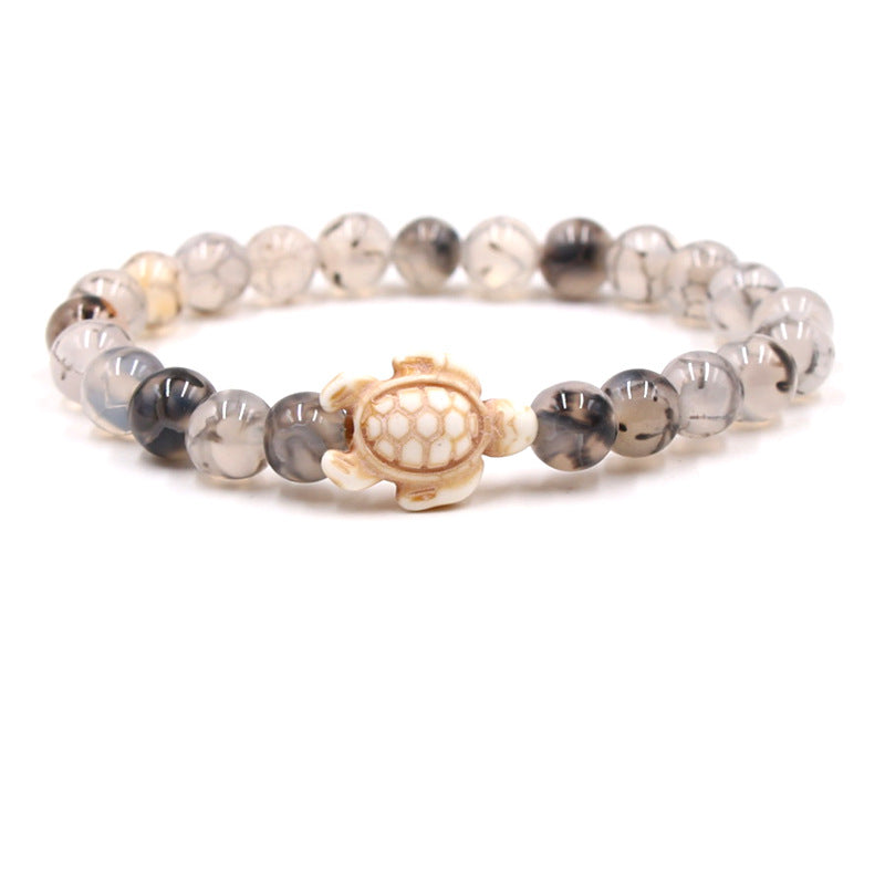 Women's & Men's Natural Yellow Tiger's Eye Beads Turquoise Turtle Bracelet