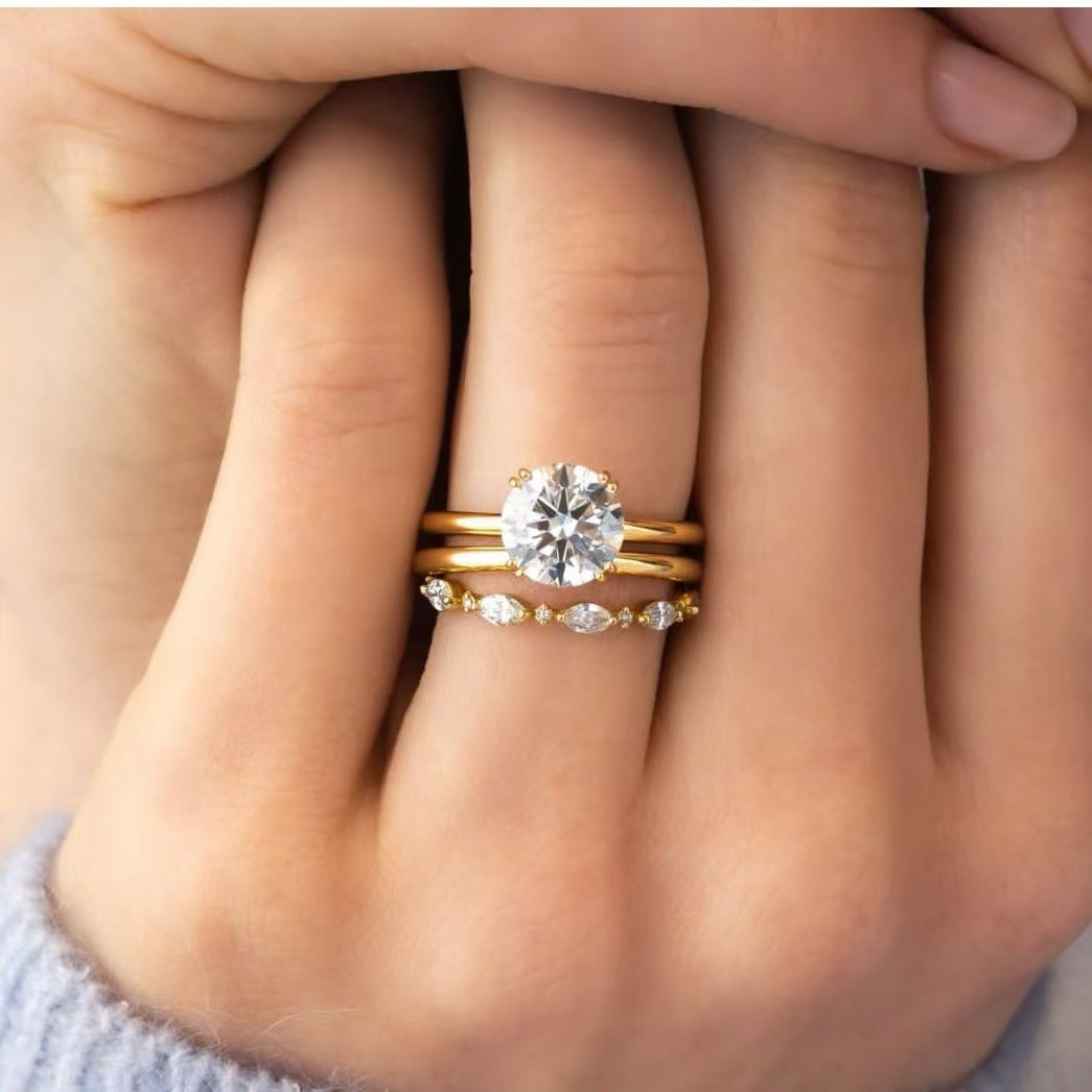 Comfortable Charming Women's Golden Fashion Three-piece Rings