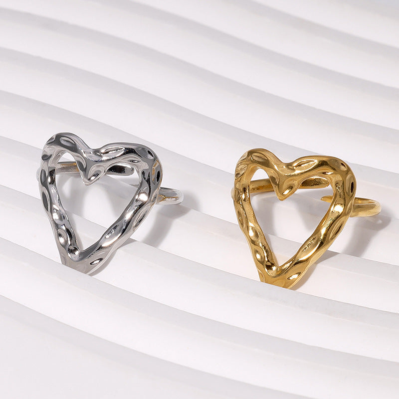 Women's Personalized Love Heart-shaped Open Stainless Steel Simple Gold-plated Rings