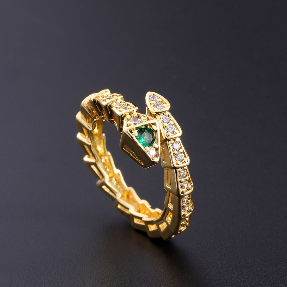 Women's Copper Zircon Electroplated Real Gold Open Index Ring