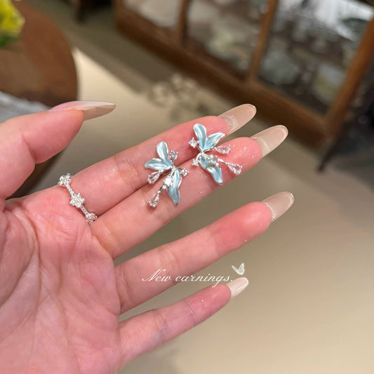 Cold Blue Fairy Flower Exquisite Design Earrings