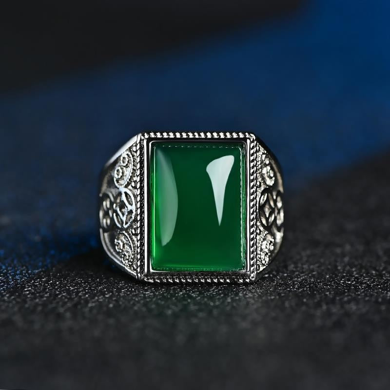 Chalcedony Domineering Argent Pur Man's Opening Thumb Gift Emerald Color Ring