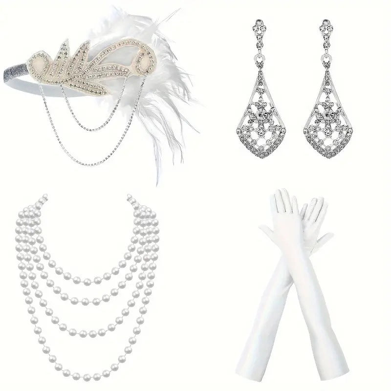 Red Feather Hair Band Masquerade Single Jewelry Set