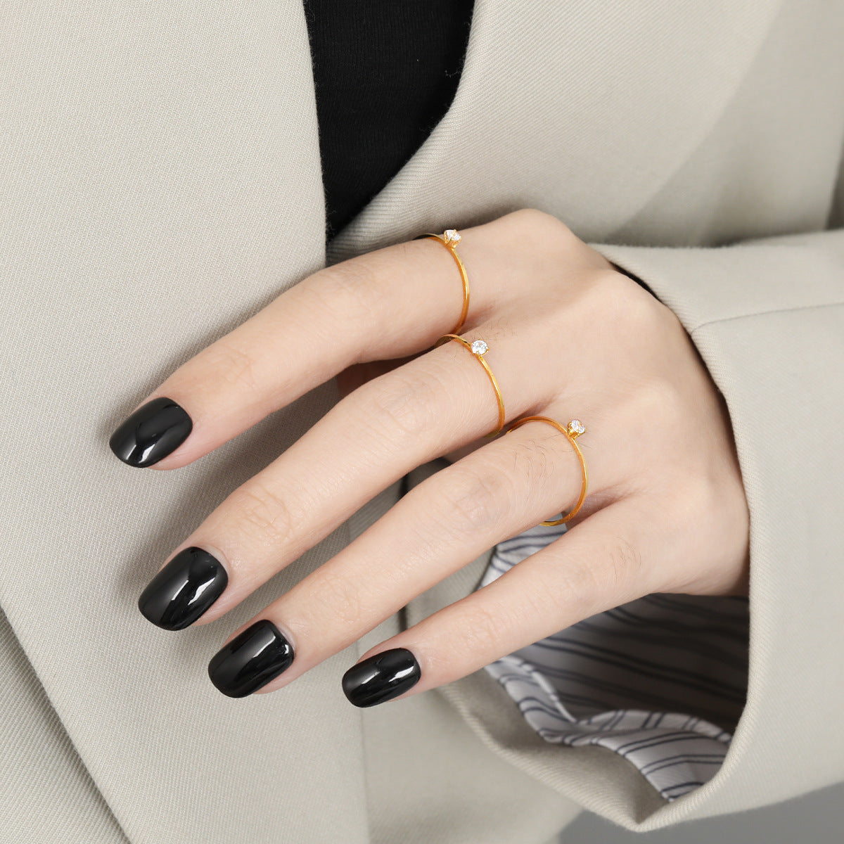 Elegant Single Diamond Stacked Female Fashion Personality All Match Index Ring
