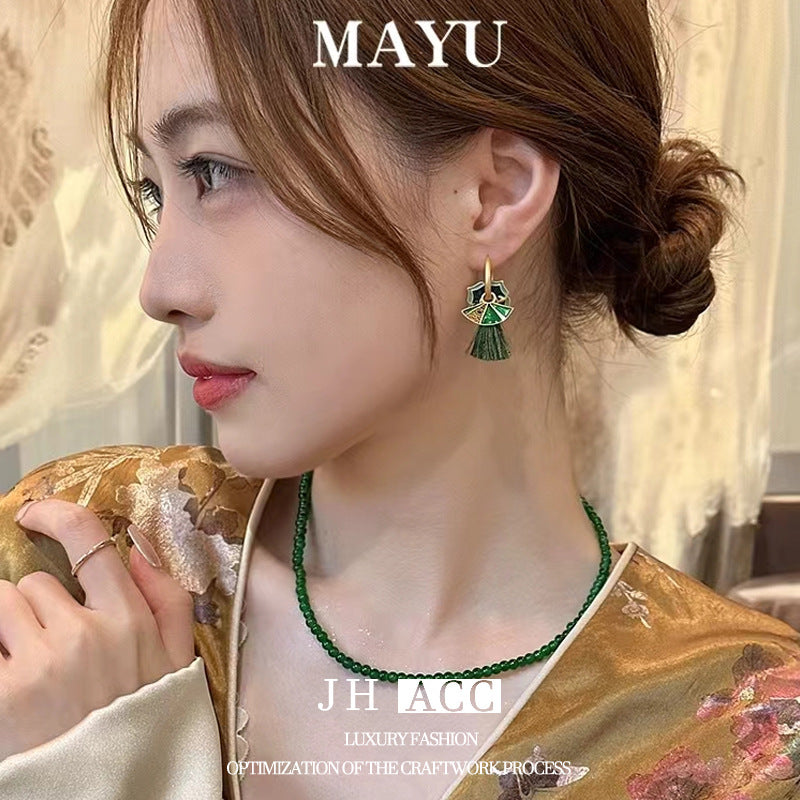 Glazed Fan-shaped Female Niche Advanced Design Multiple Ways Earrings