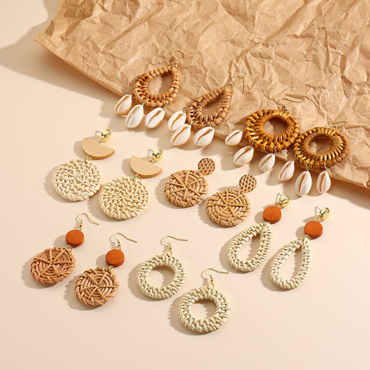 Bamboo Rattan Hand-woven Retro High-key Eardrop Earrings