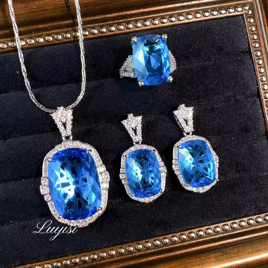Women's Vintage Luxury Full Diamond Color Colored Gems Jewelry Set