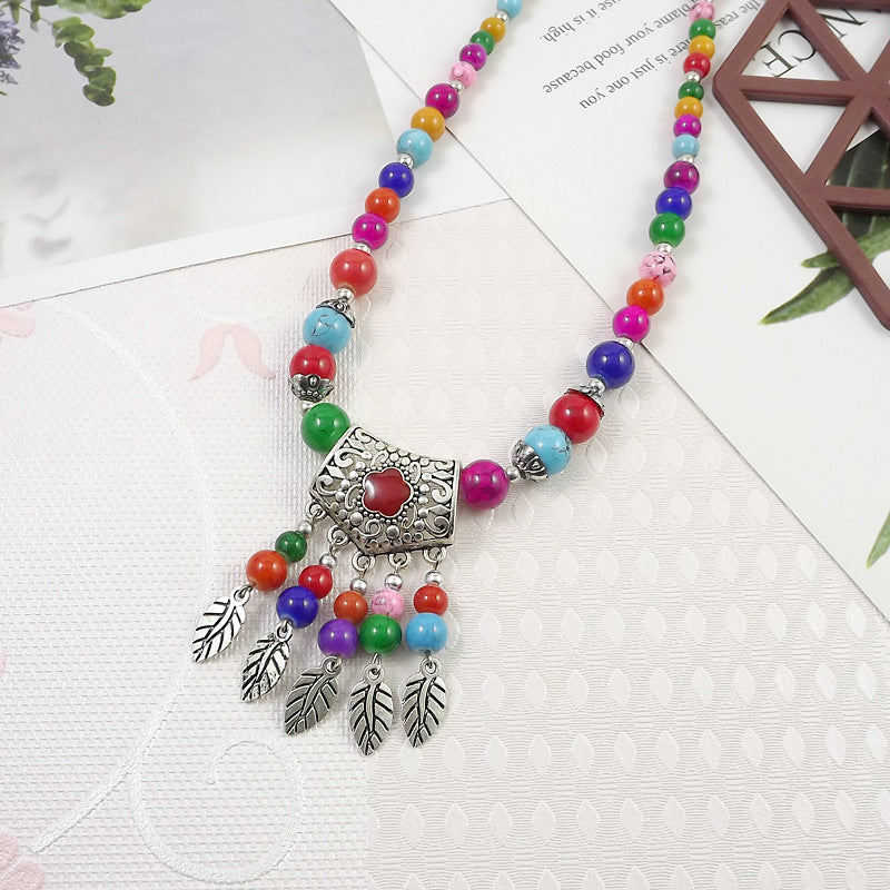 Ethnic Tibetan Colorful Beads Female Phoenix Necklace
