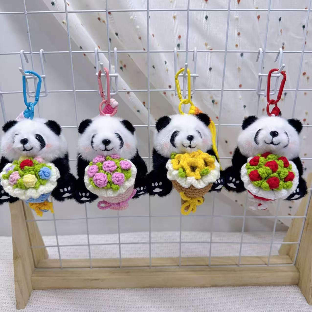 Artificial Giant Panda Knitted Plush Flower Hanging Ornaments