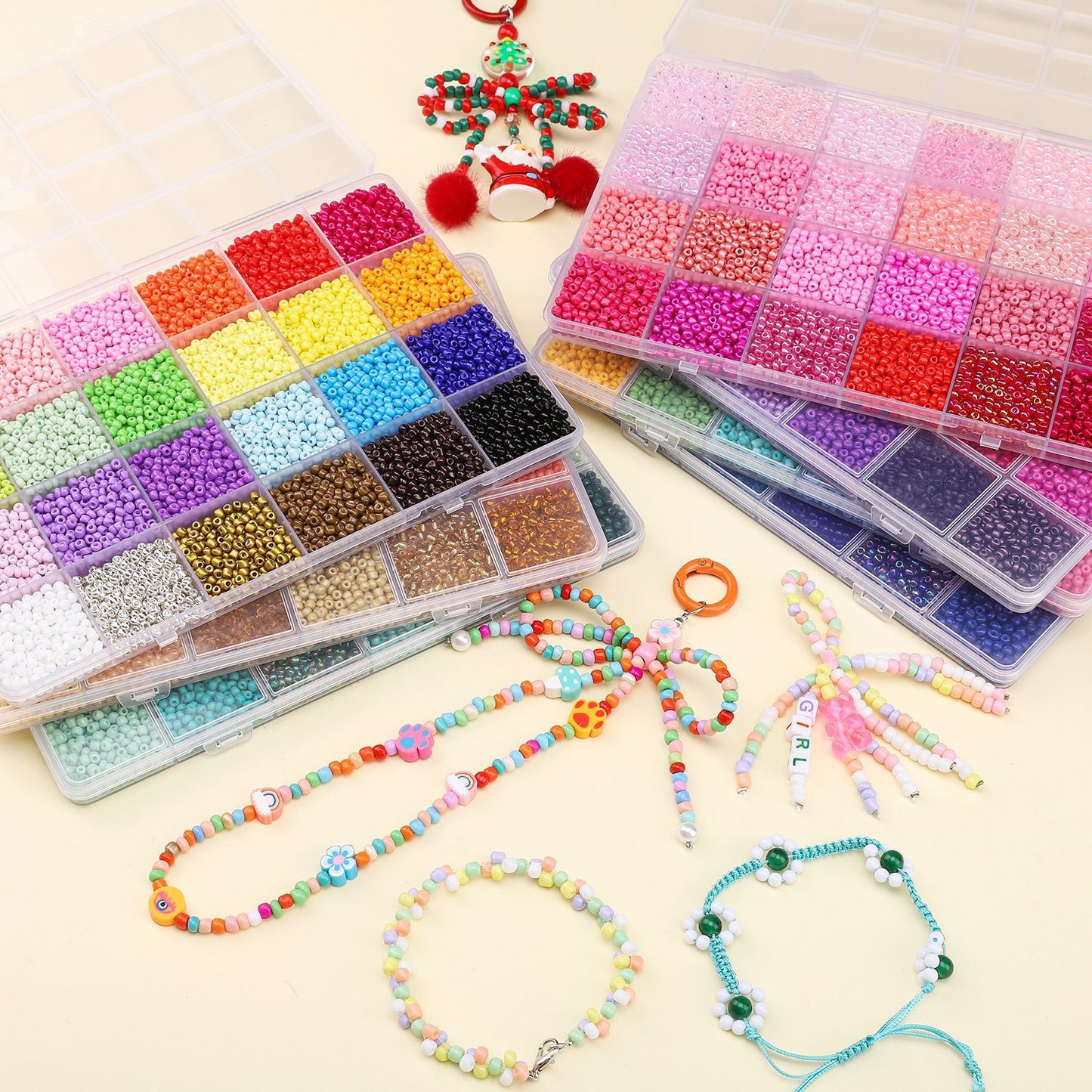 Grid Glass Color Straight Hole Bead Box Jewelry Accessories