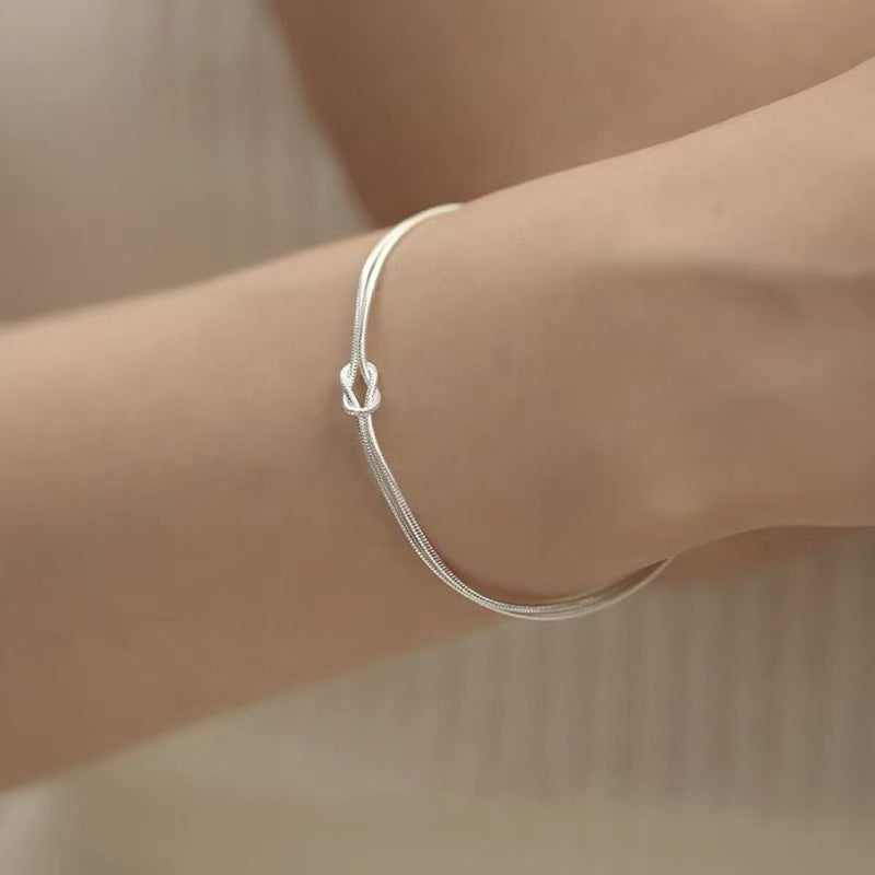 Women's Exquisite Sterling Sier Snake Bones Chain Ball Stitching Asymmetric Light Bracelet