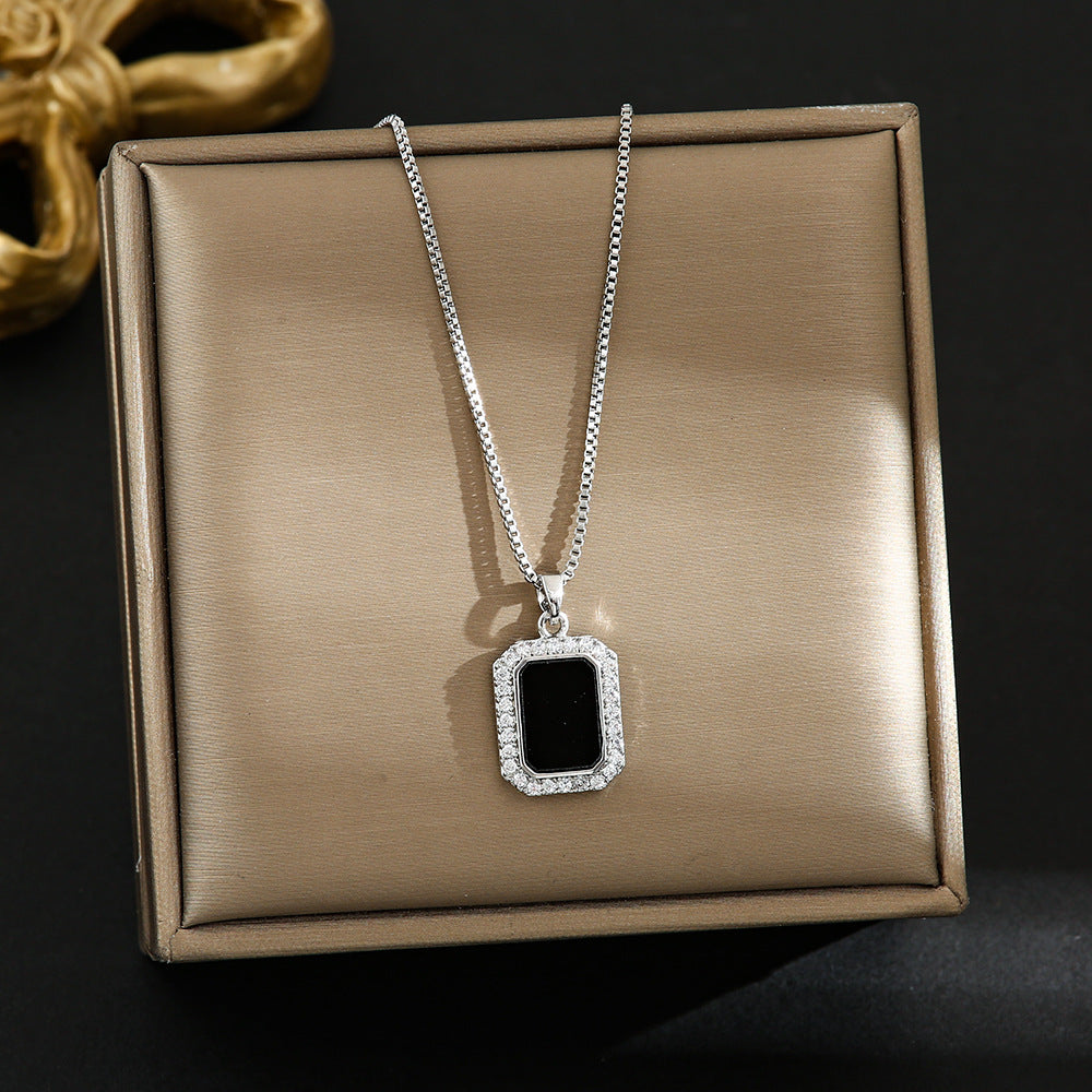 Minimalist Titanium Steel For Black Rectangular Necklace