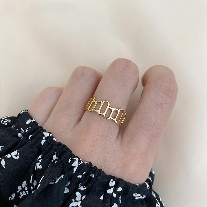 Geometric Hollow Female Simple Fashion Personality Cold Wind Gold Plated Ring