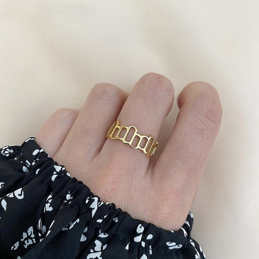 Geometric Hollow Female Simple Fashion Personality Cold Wind Gold Plated Ring
