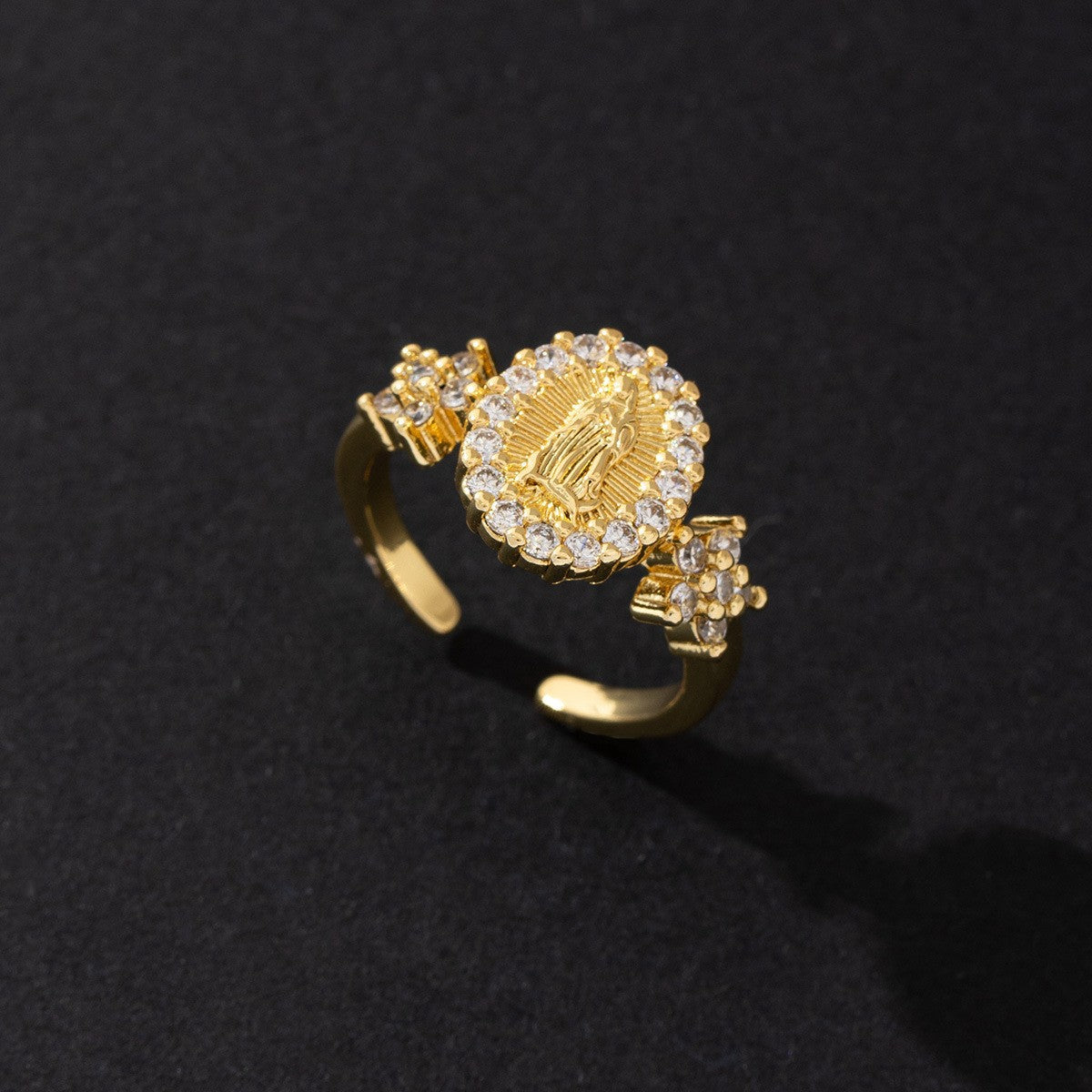 Women's Copper Zircon Electroplated Real Gold Open Index Ring