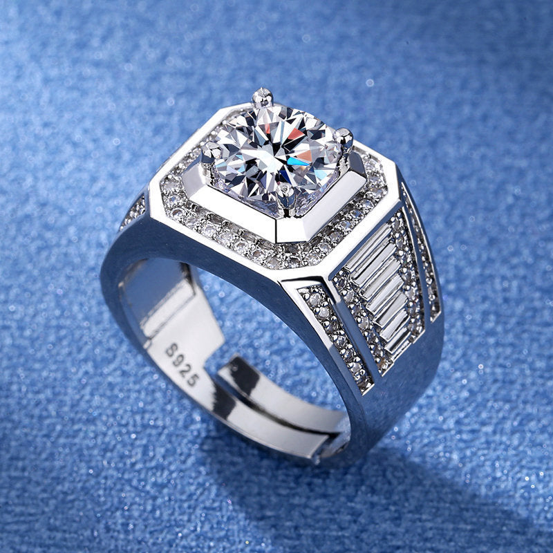 Men's Korean Style Elegant Accessories Full Diamond Fashion Open Rings