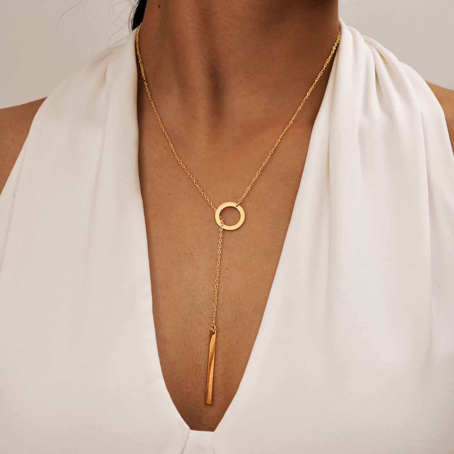 Stainless Steel Cross Chain Golden Rectangular Adjustable Clavicle Necklace