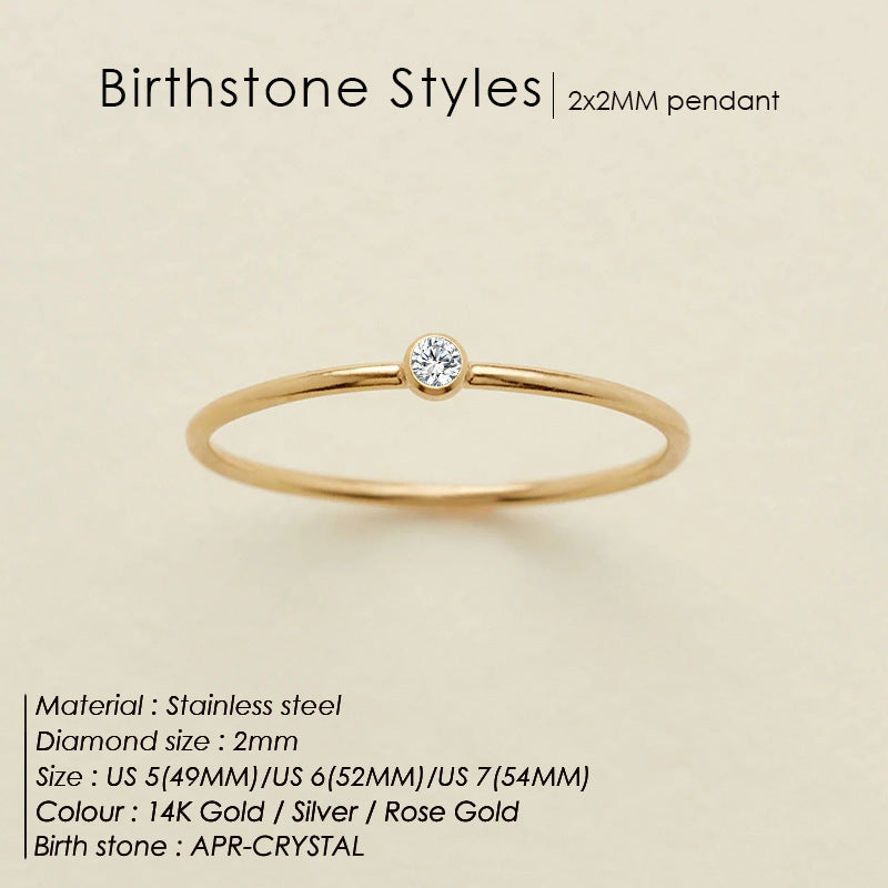 Women's Stainless Steel Simple Round Diamond Cup Rings