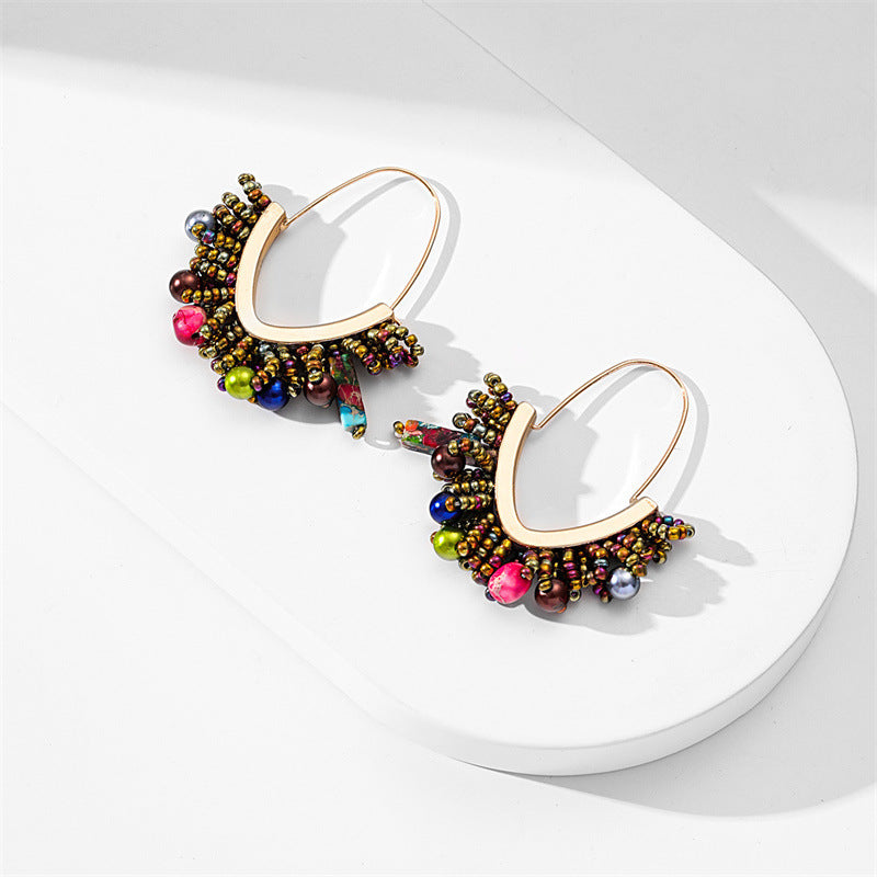 Women's Hand-woven Bead Christmas Hand-made Large V-shaped Earrings