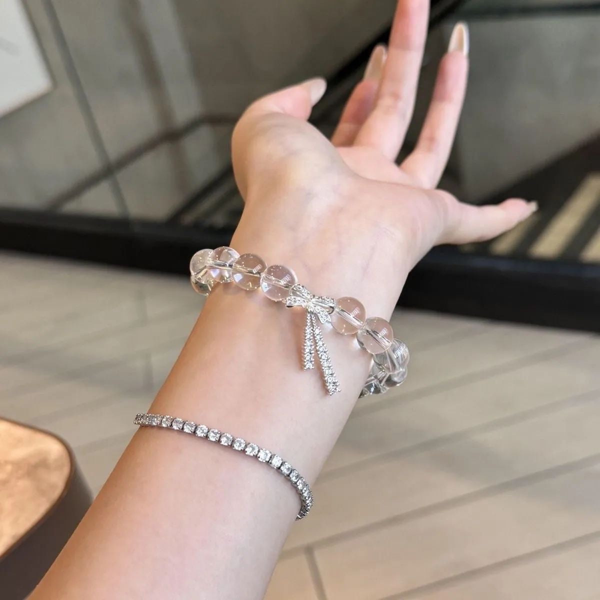 White Beaded Bow Ribbon Female Cold Sweet For Bracelets