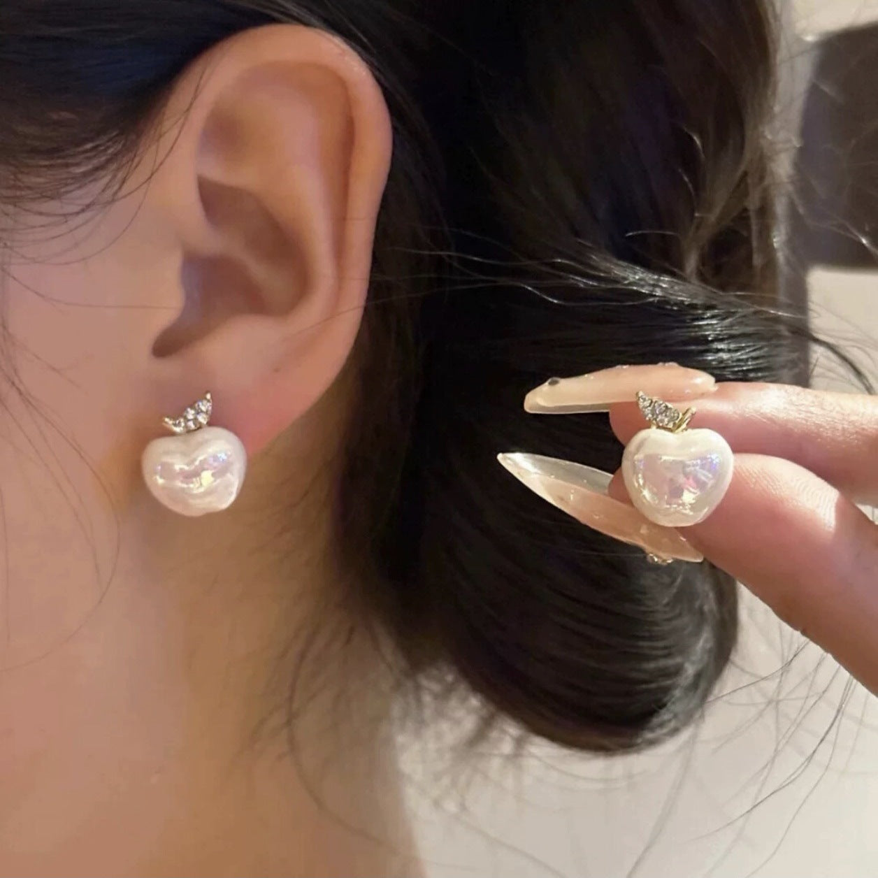 Tassel Diamond Apple Sweet Refreshing Stylish Advanced Cute Compact Stud Earrings
