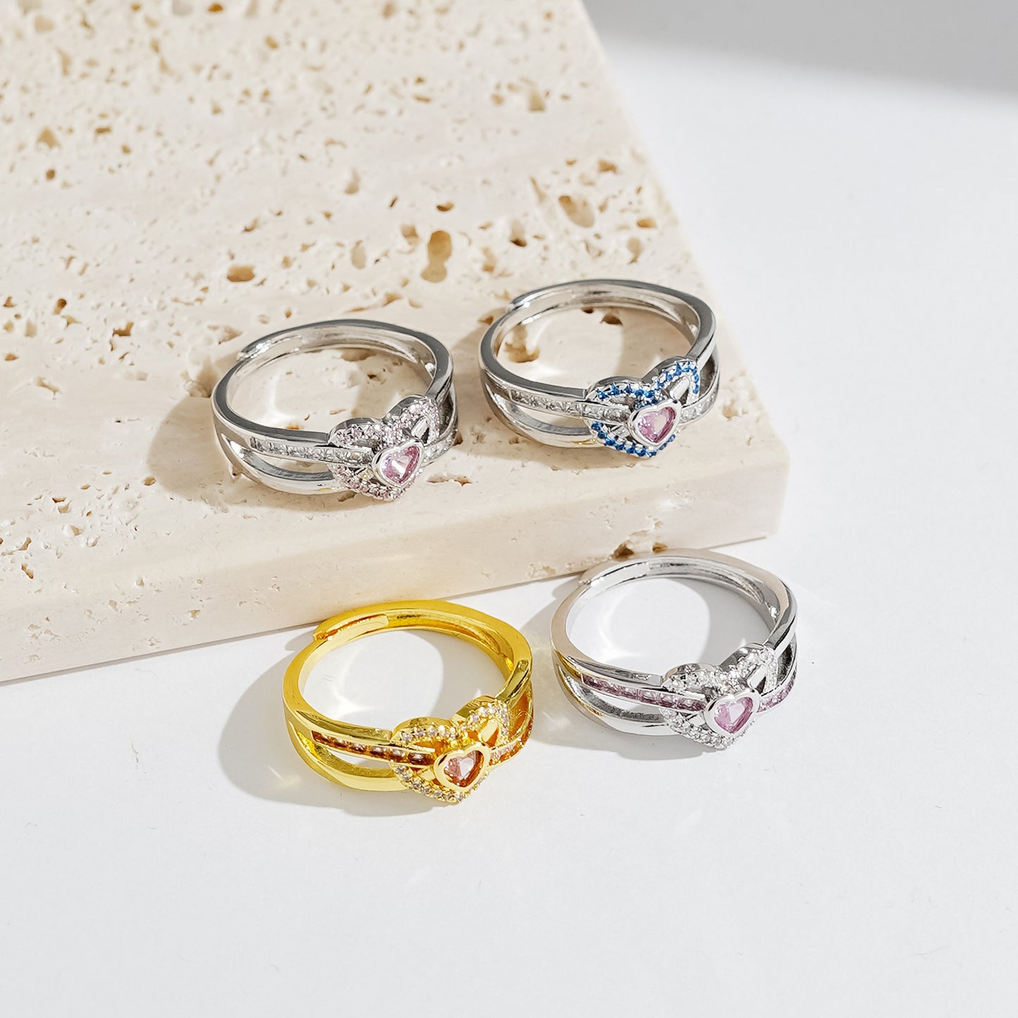 Women's Loving Heart Zircon Female Fashion Simple High Ring