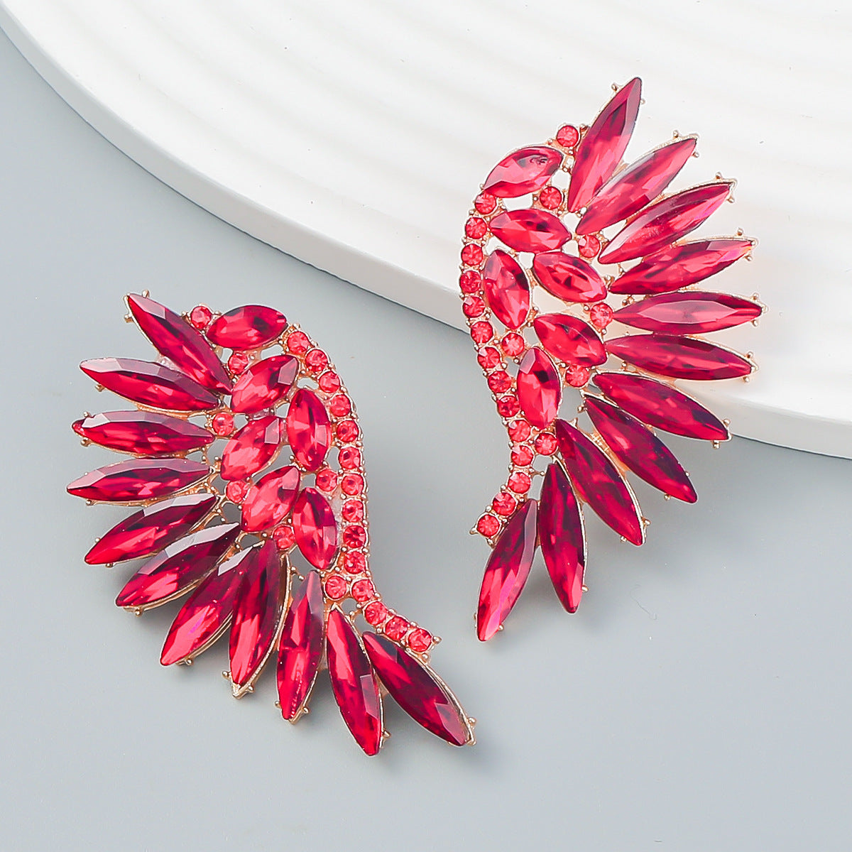 Diamond Colorful Crystals Big Bowknot Fashion Exaggerated High-grade Large Earrings