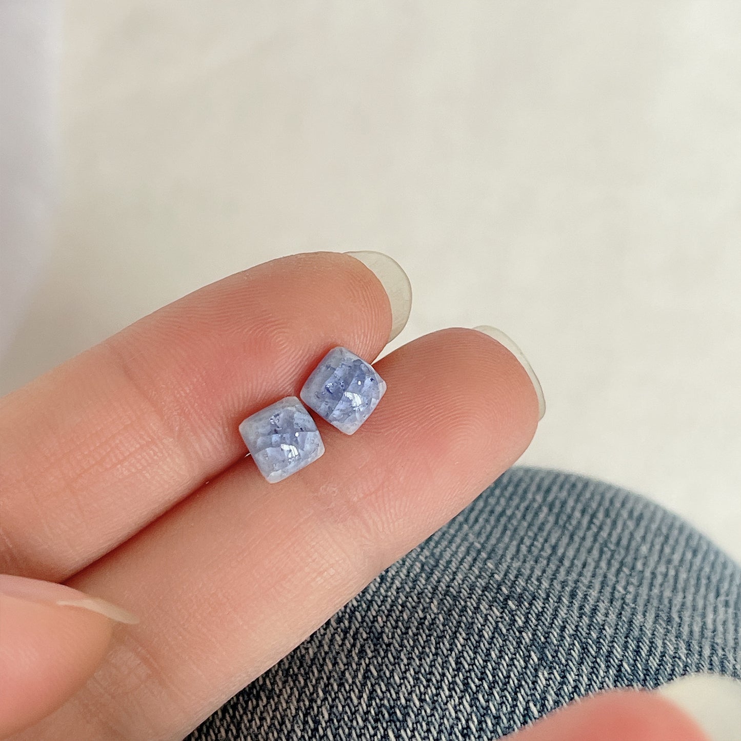 Ceramic Ice Crack Square Steel Needle Petite Stud Earrings