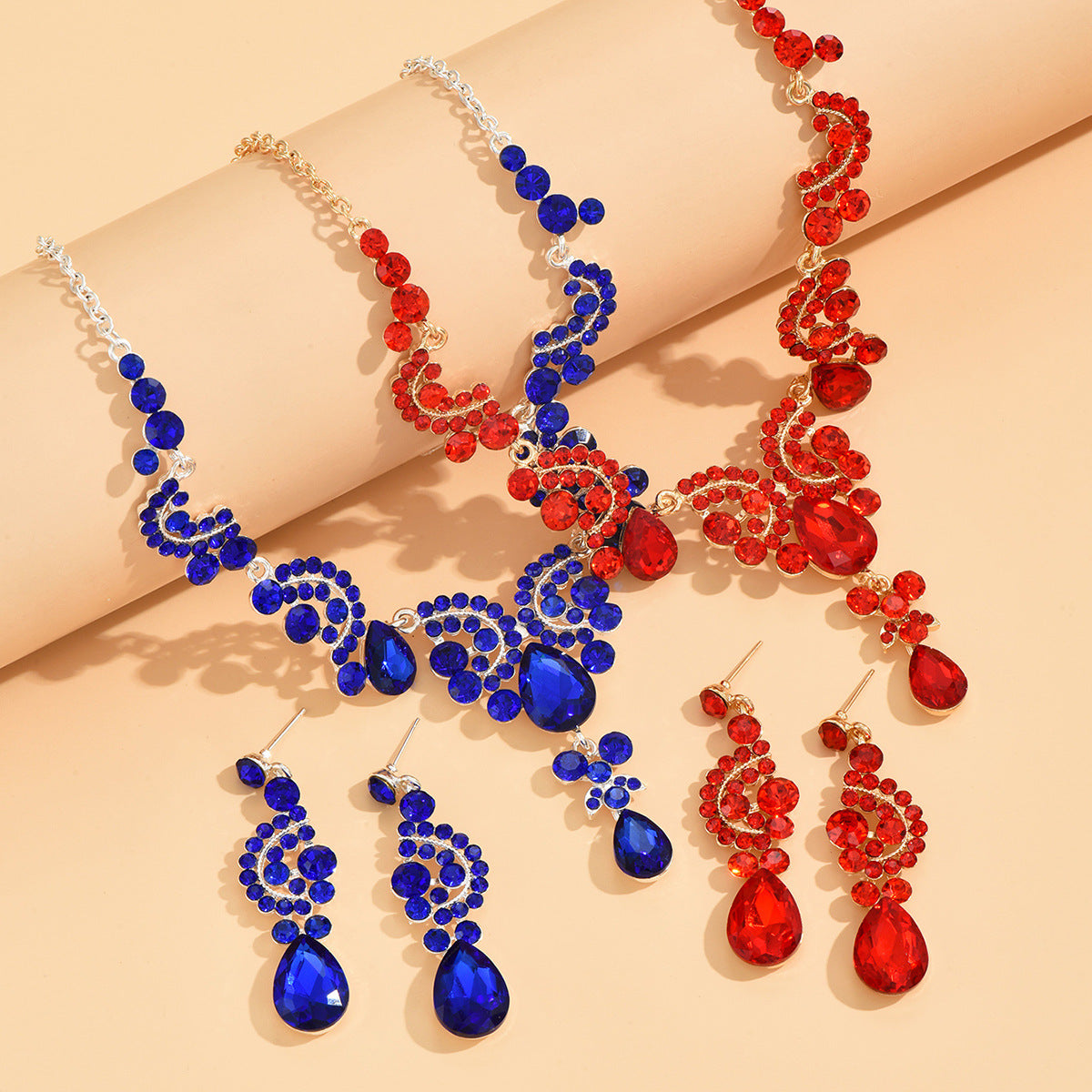 Fashion Alloy Sapphire Gemstone Bridal Wedding Jewelry Set