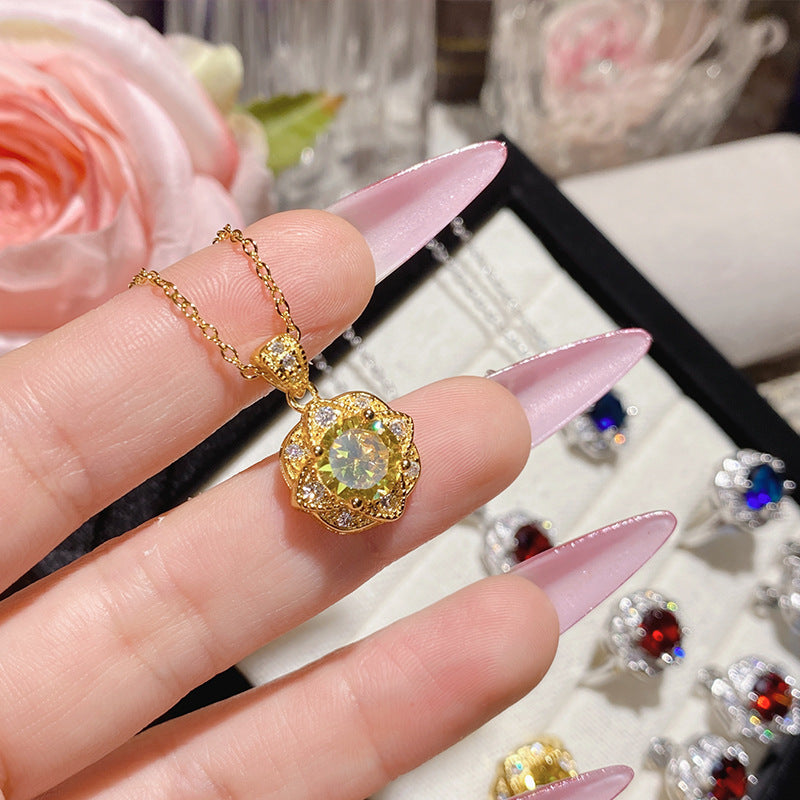 Women's Gold-plated Full Diamond Fashion Luxury Elegant Colored Gems Jewelry Set