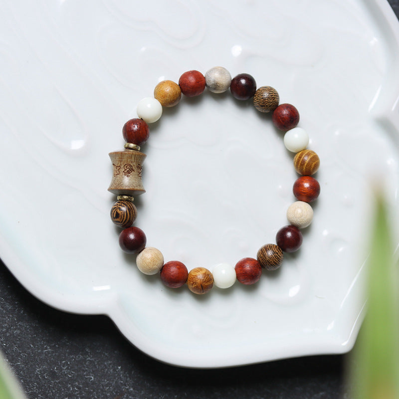 Women's & Men's Bamboo Festival Six Words Proverbs Moonstone Rosary Single Circle Bracelets